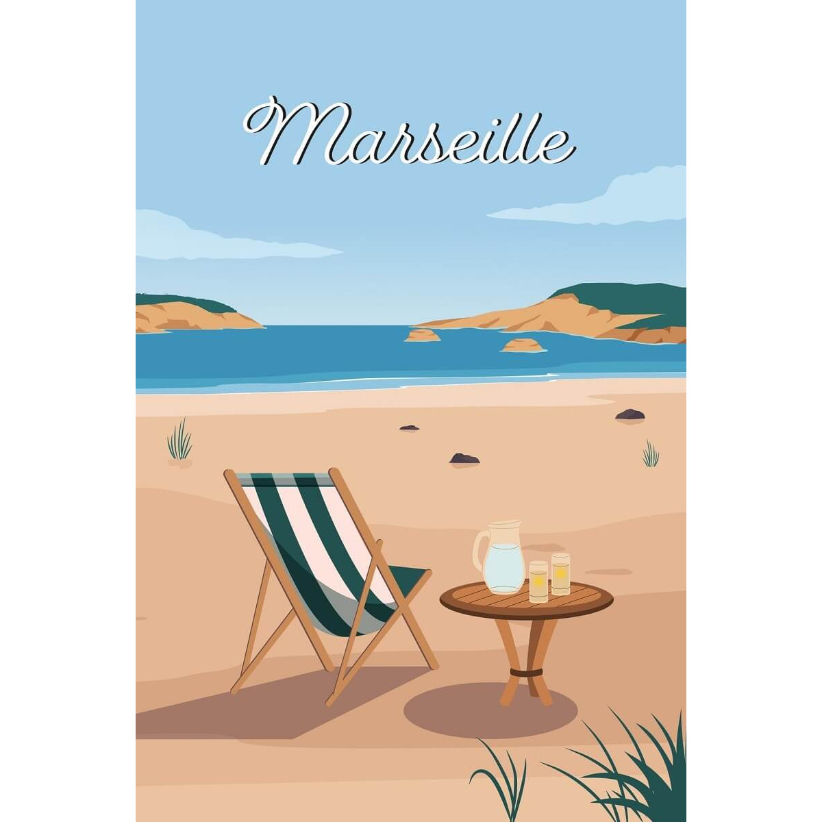 Tableau Mural Illustration Plage De Marseille PLAGE tableaux sur toile-bleu, CEANOTHE
