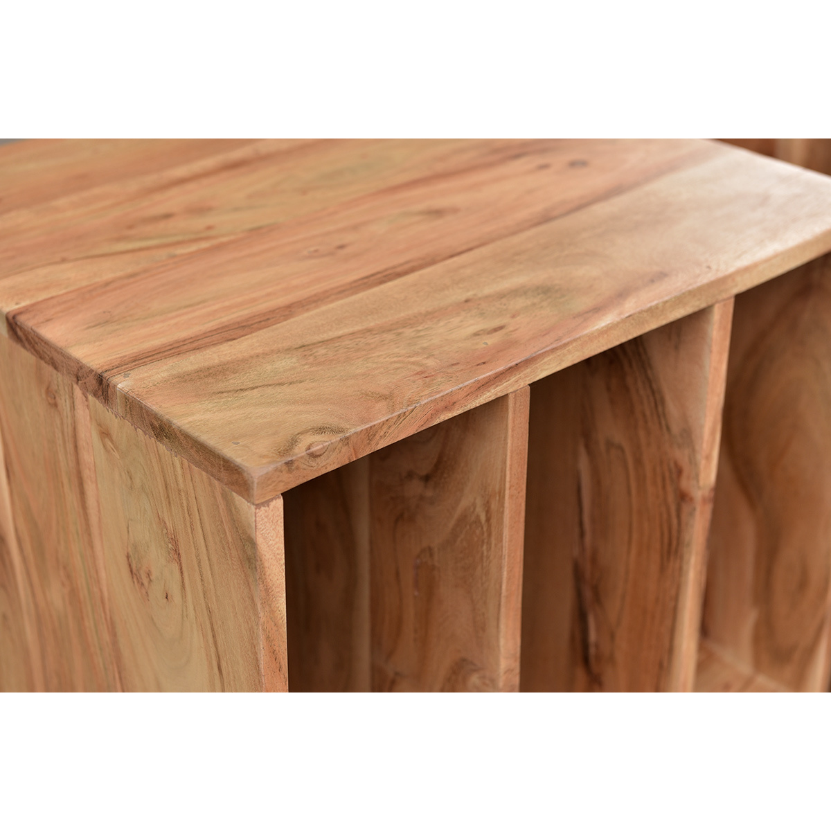 Meuble de rangement vinyles en bois massif L65 cm VIRGILE bois brut, MILIBOO
