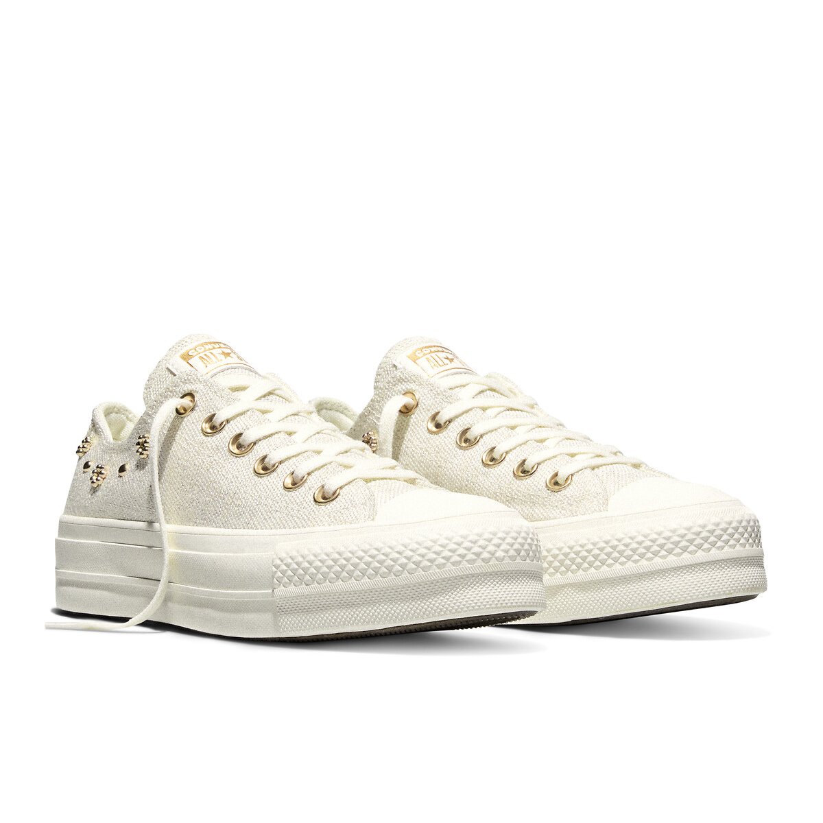 Sneakers CHUCK TAYLOR ALL STAR LIFT OX SHINY HEATHERED CANVAS STUDS ecru/goldfarben, CONVERSE