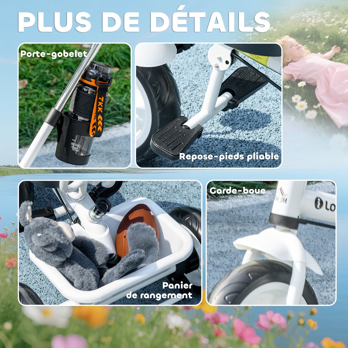 Tricycle pour enfants Métal Bleu blanc, HOMCOM