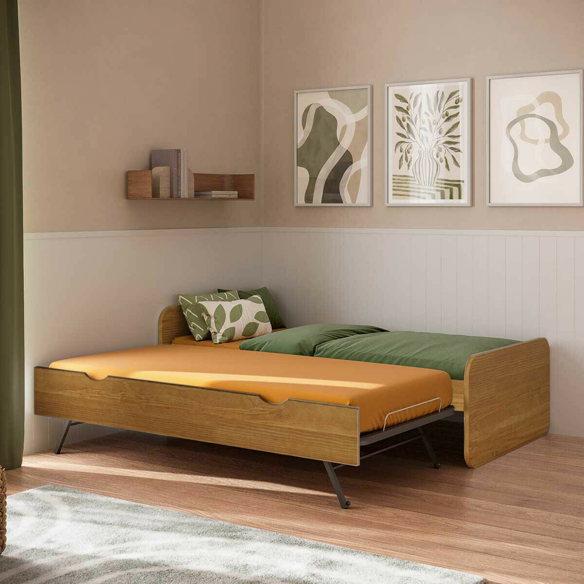 Pack lit gigogne avec 2 matelas Bois massif LUPIN noisette, AKITEN RETAIL