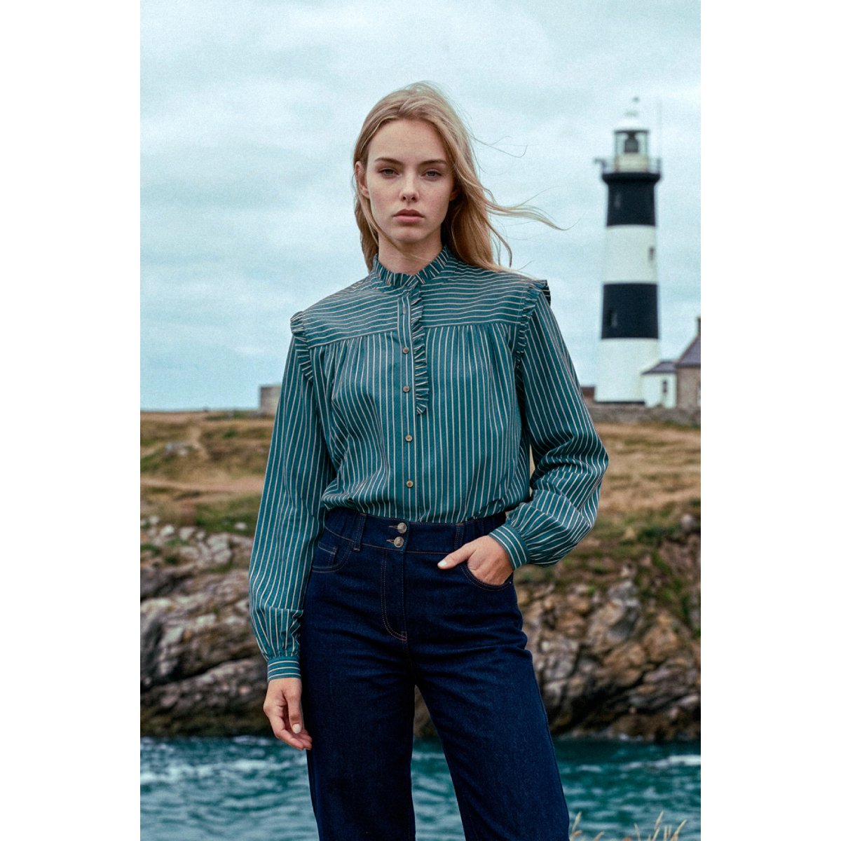Chemisier rayé - coton rayures fusain/cherry m/na, TERRE & MER