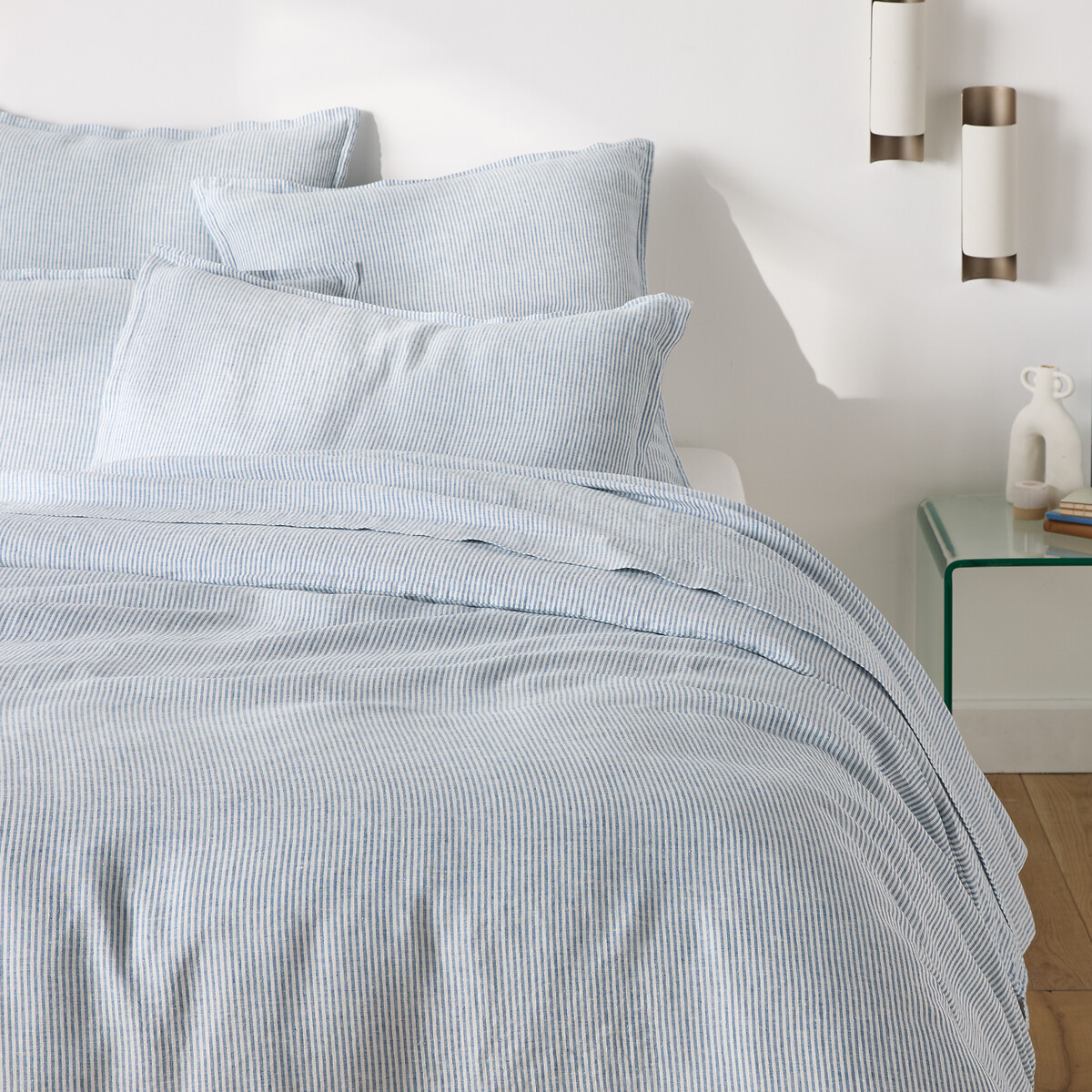 Housse de couette en lin lavé, Limona bleu rayé bleu, LA REDOUTE INTERIEURS