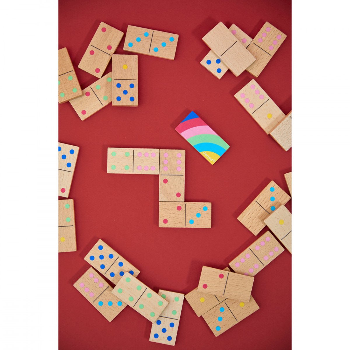 Jeu De Dominos En Bois 28 Pièces couleur unique, JANOD