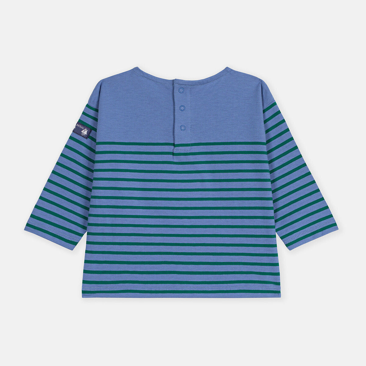 T-shirt maniche lunghe in cotone rayé bleu vert, PETIT BATEAU