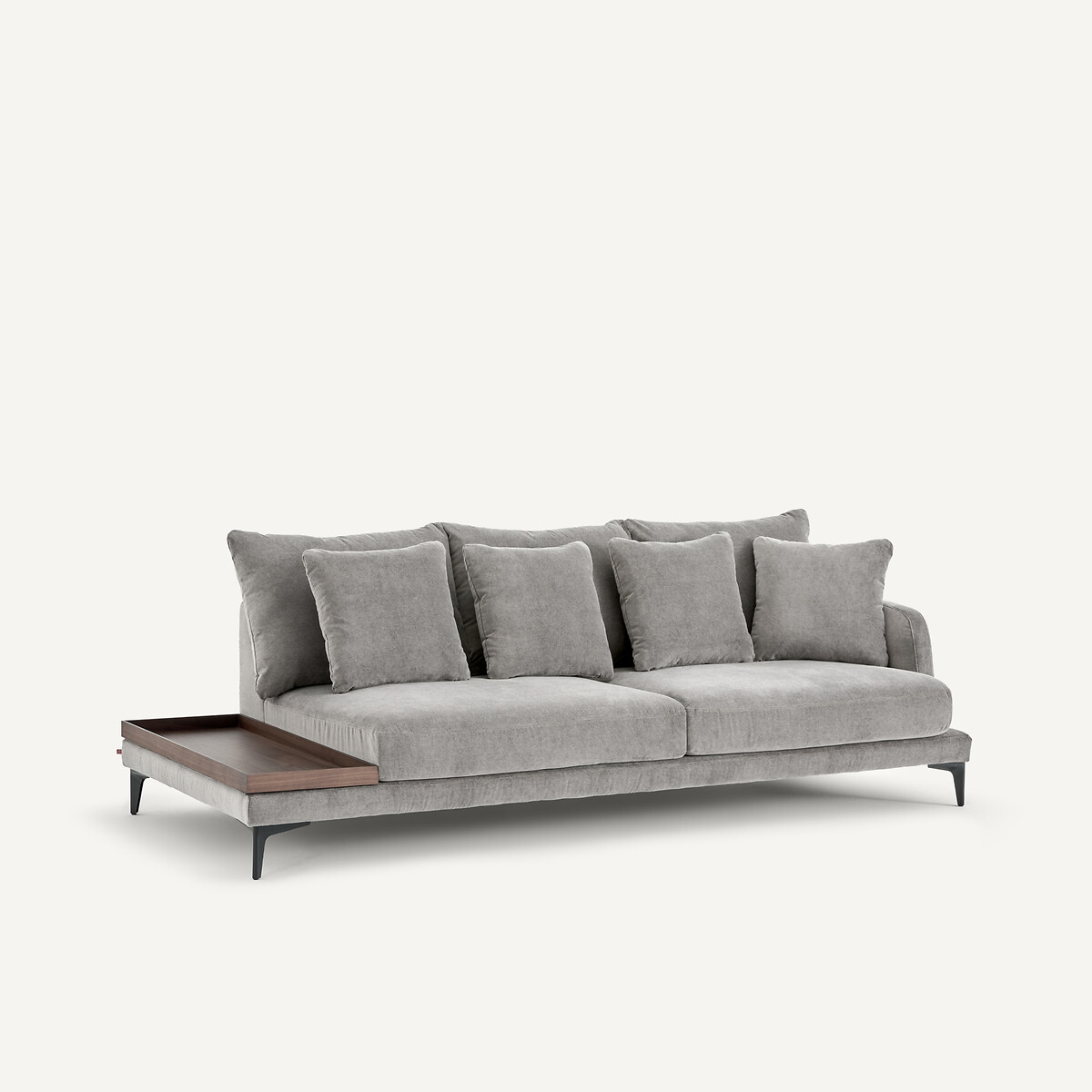 Demi-canapé avec plateau, en velours stone, MODERNISTE gris souris, EMMANUEL GALLINA X AM.PM