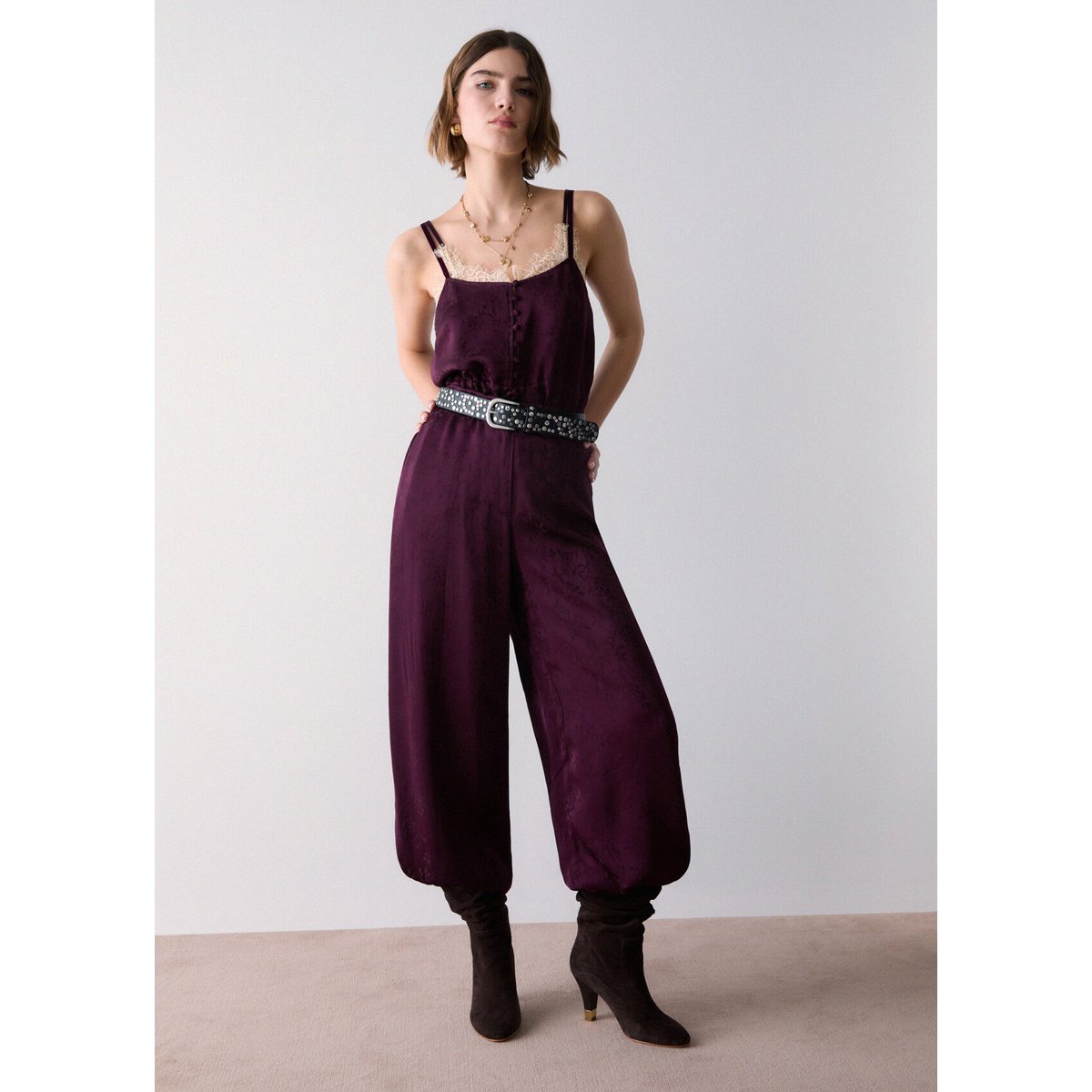 Pantalon ballon en satin jacquard aubergine, LIU JO