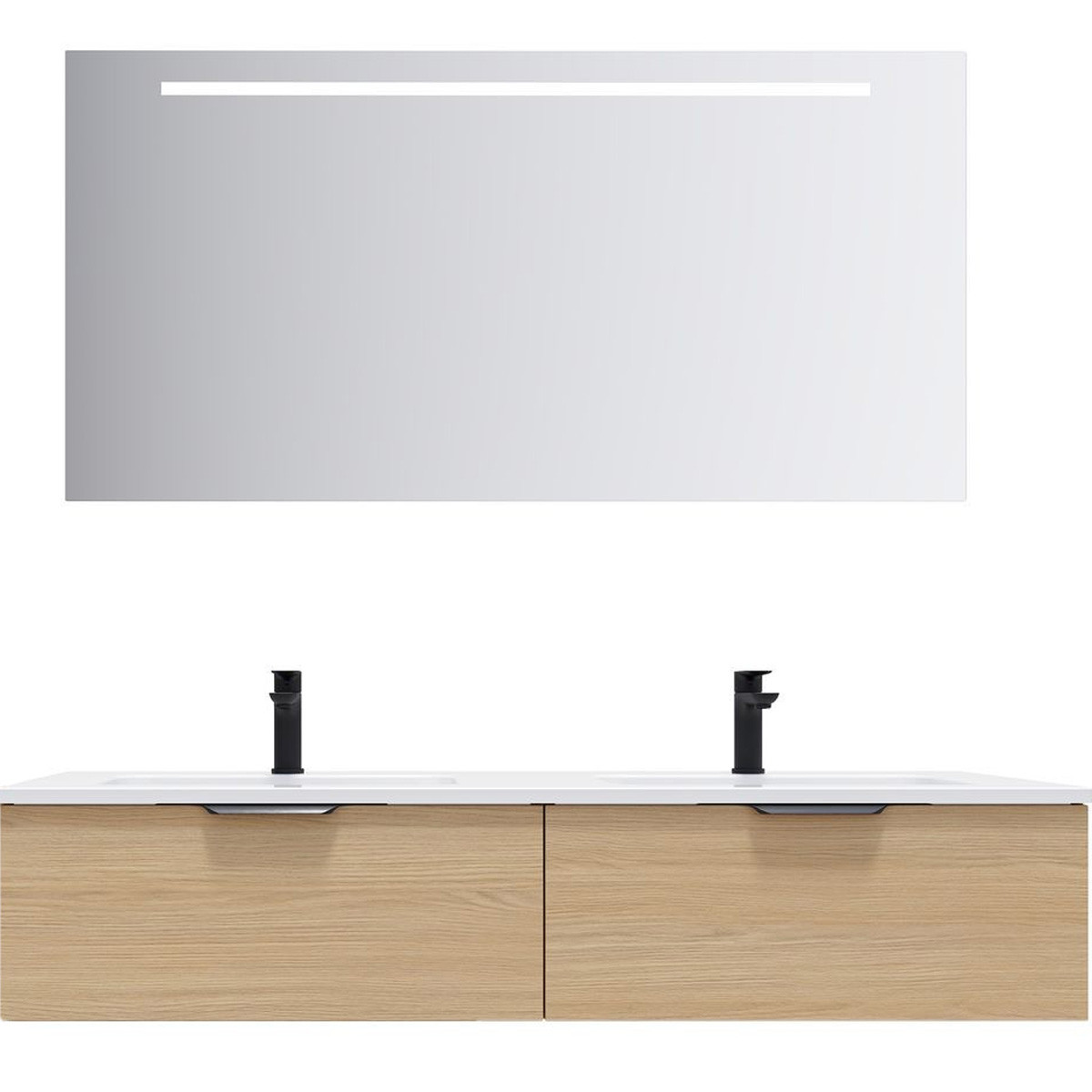 Ensemble double vasque 2 tiroirs + miroir - SOHO chêne clair, HOMIFAB