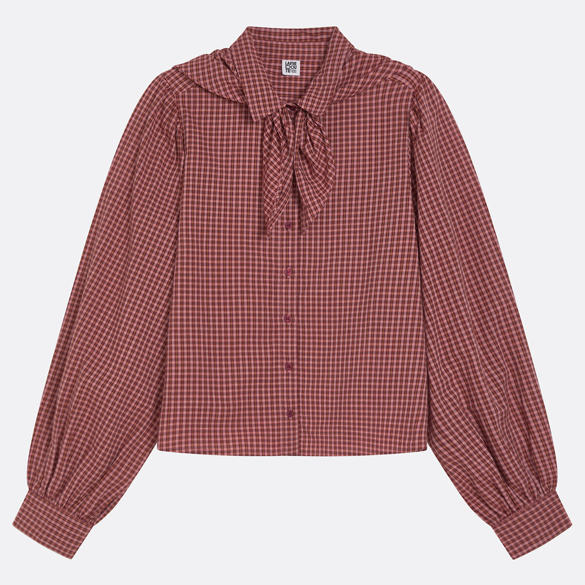 Checked Long Sleeve Scarf Neck Shirt burgundy checks, LA REDOUTE COLLECTIONS