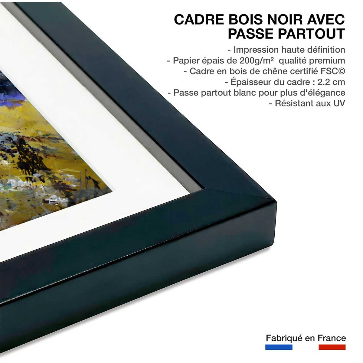 Affiche paysage rural automnal affiche + cadre en bois - noir, HEXOA