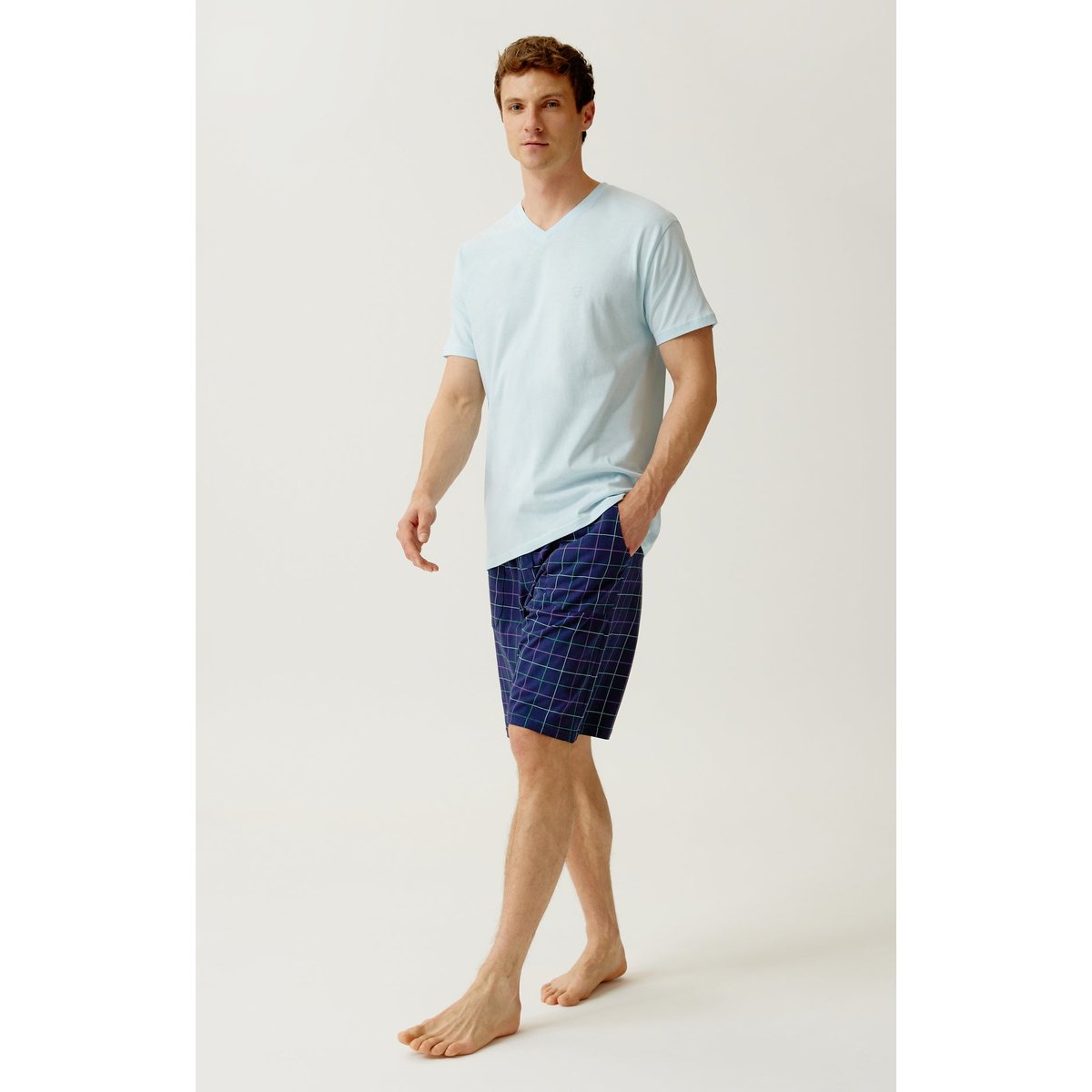 Short en jersey de coton léger à carreaux Carol marine, ARTHUR