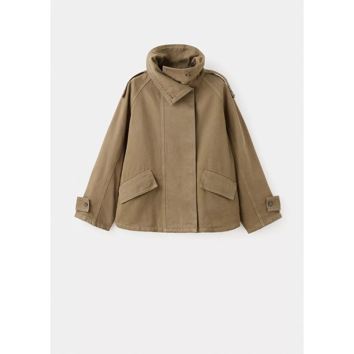 Parka denim à col cheminée kaki, MANGO