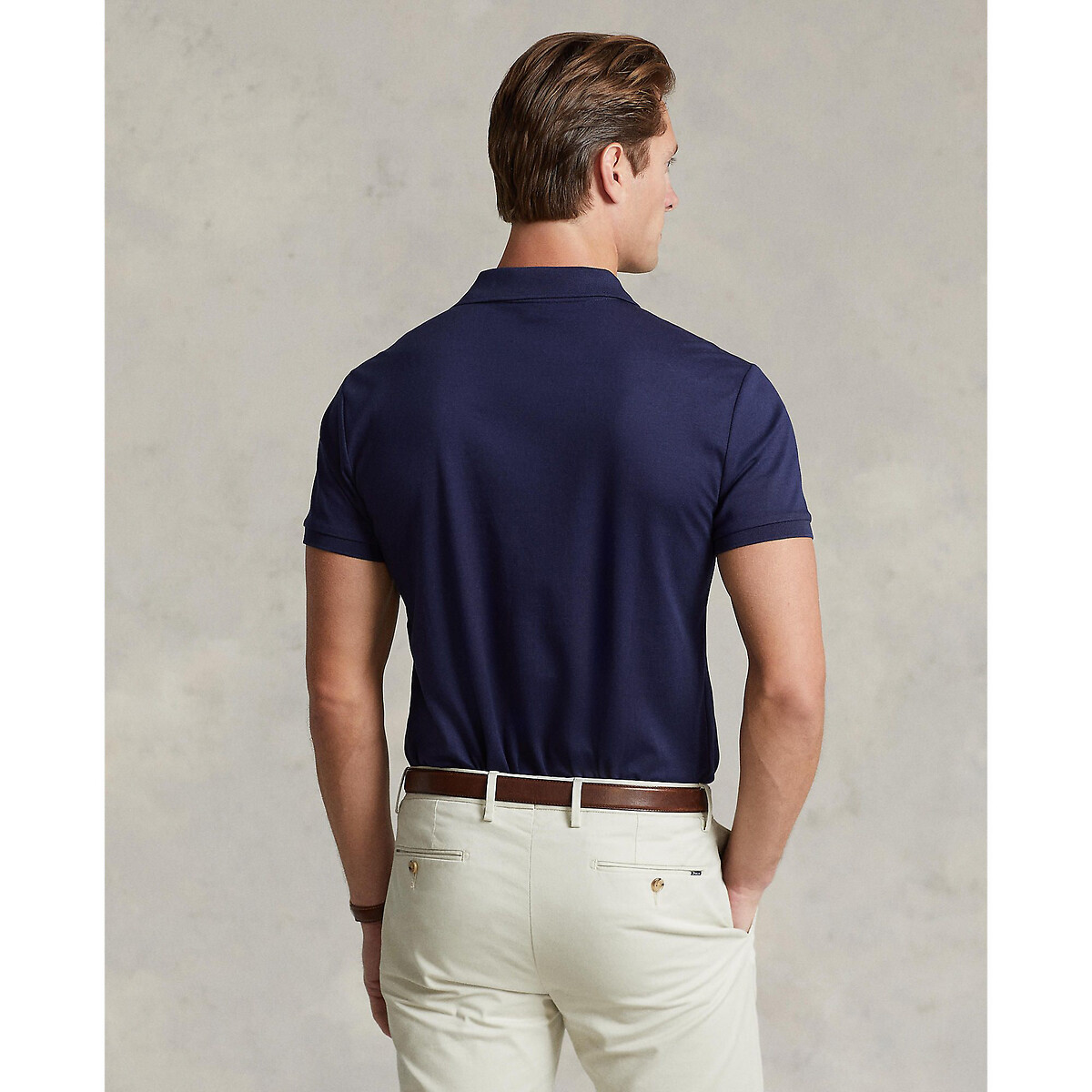 Polo direito custom fit, em malha interlock marinho, POLO RALPH LAUREN