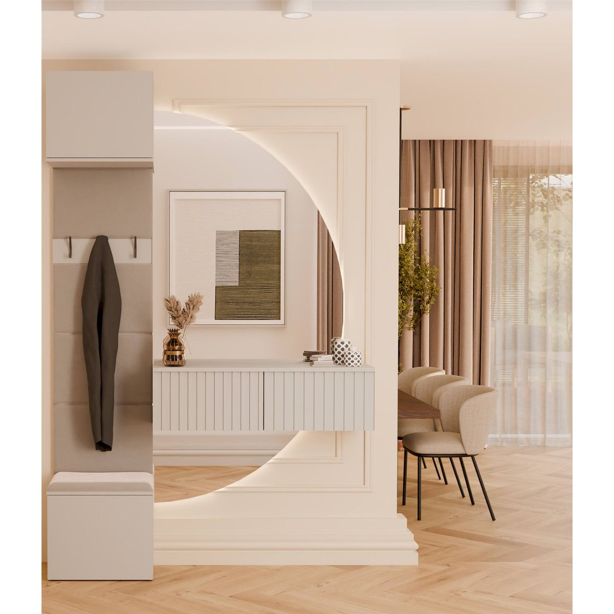 Vestiaire d'entrée bois collection HAGA cachemire et beige, RECOLLECTION