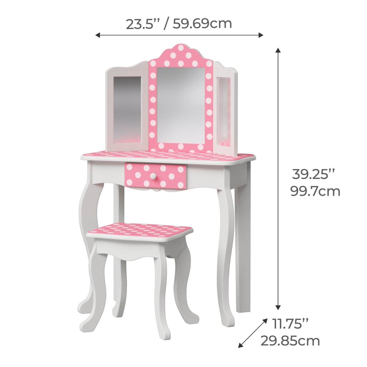 Coiffeuse Tabouret Enfant Bois avec miroir, tiroir et tabouret, FASHION PRINTS multicolore, TEAMSON KIDS