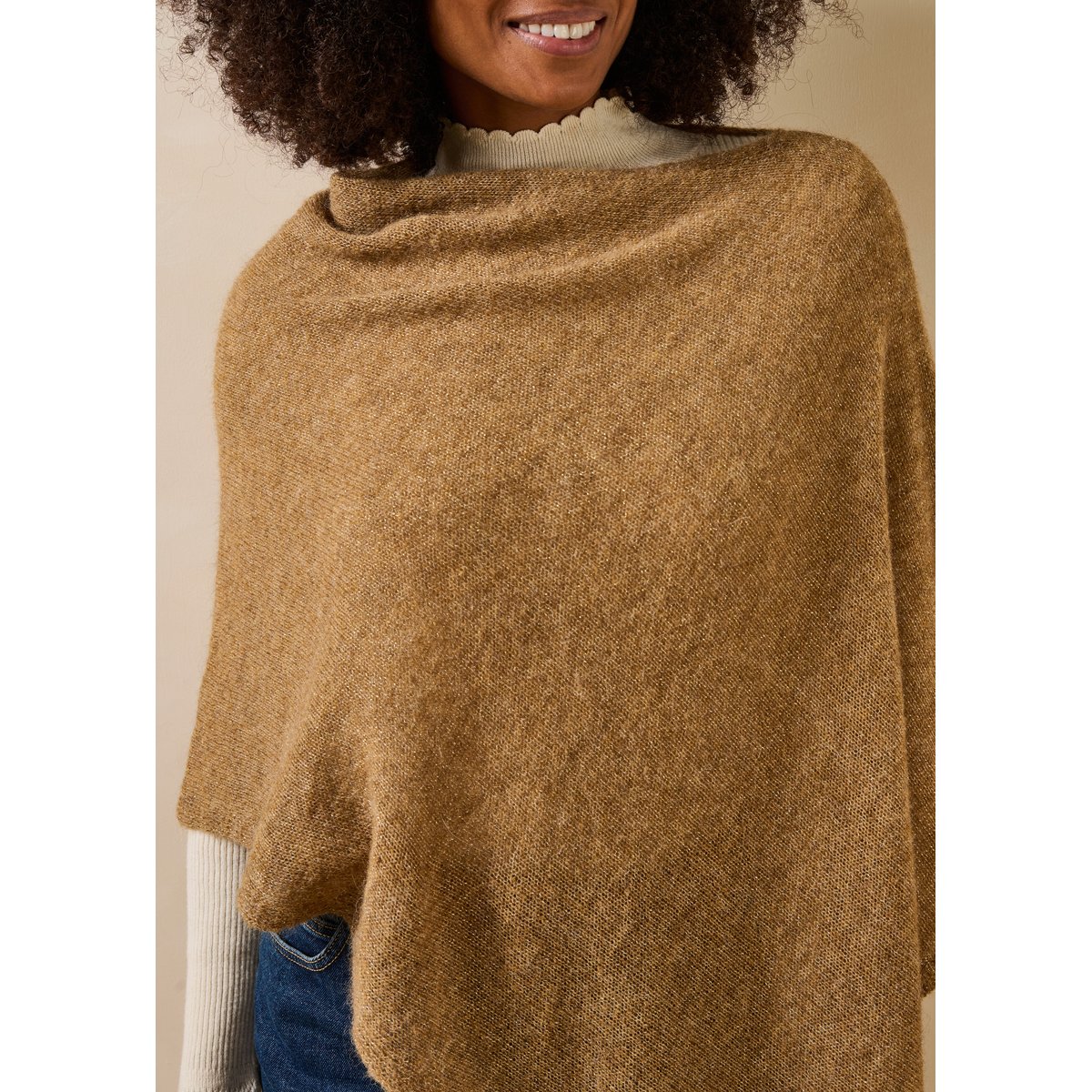 Pull cape en maille irisée chanvre, LA FEE MARABOUTEE