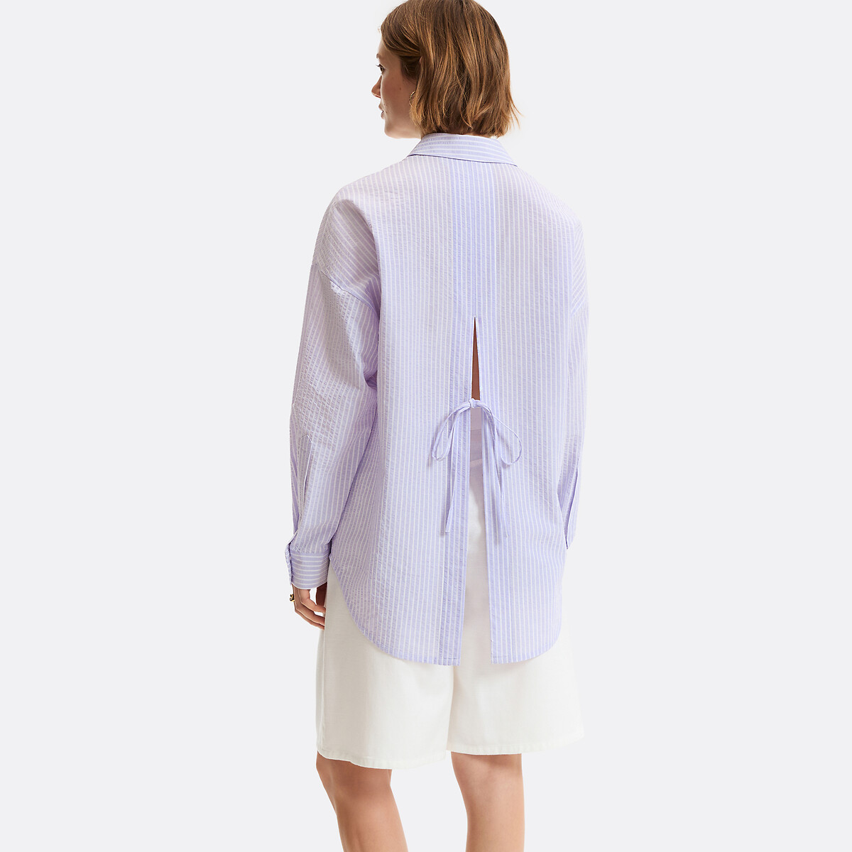 Chemise rayée à liens à nouer au dos violet mauve, LA REDOUTE COLLECTIONS