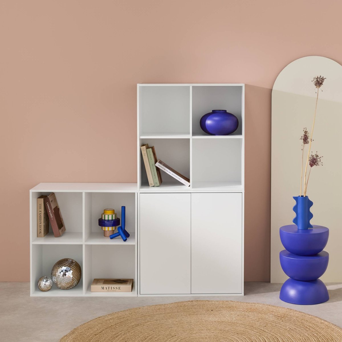 Etagère, bibliothèque modulable décor bois 3 éléments - 2 portes 8 niches KOMPO blanc, SWEEEK