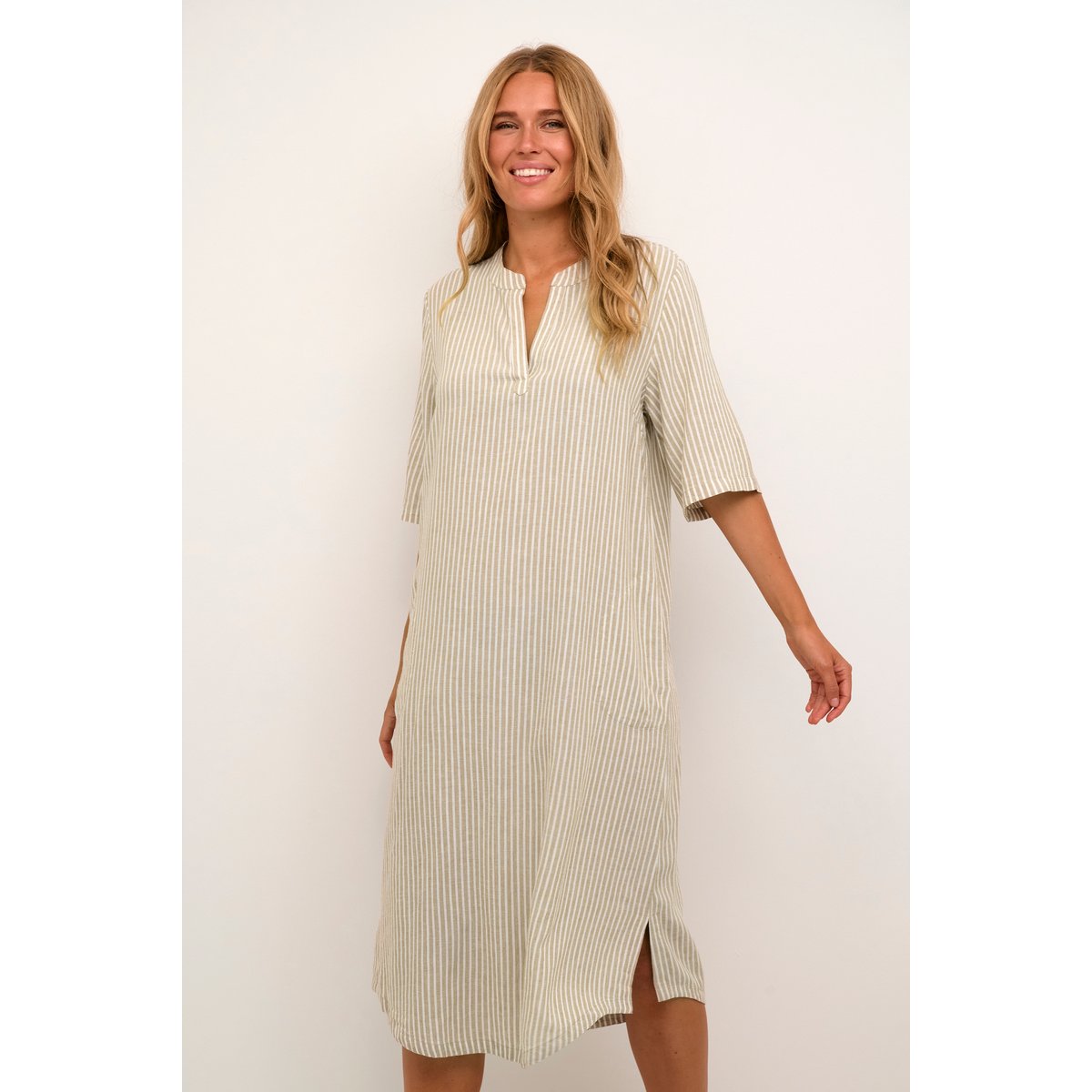 Robe beige/blanc rayures chinchilla/chalk stripe, KAFFE