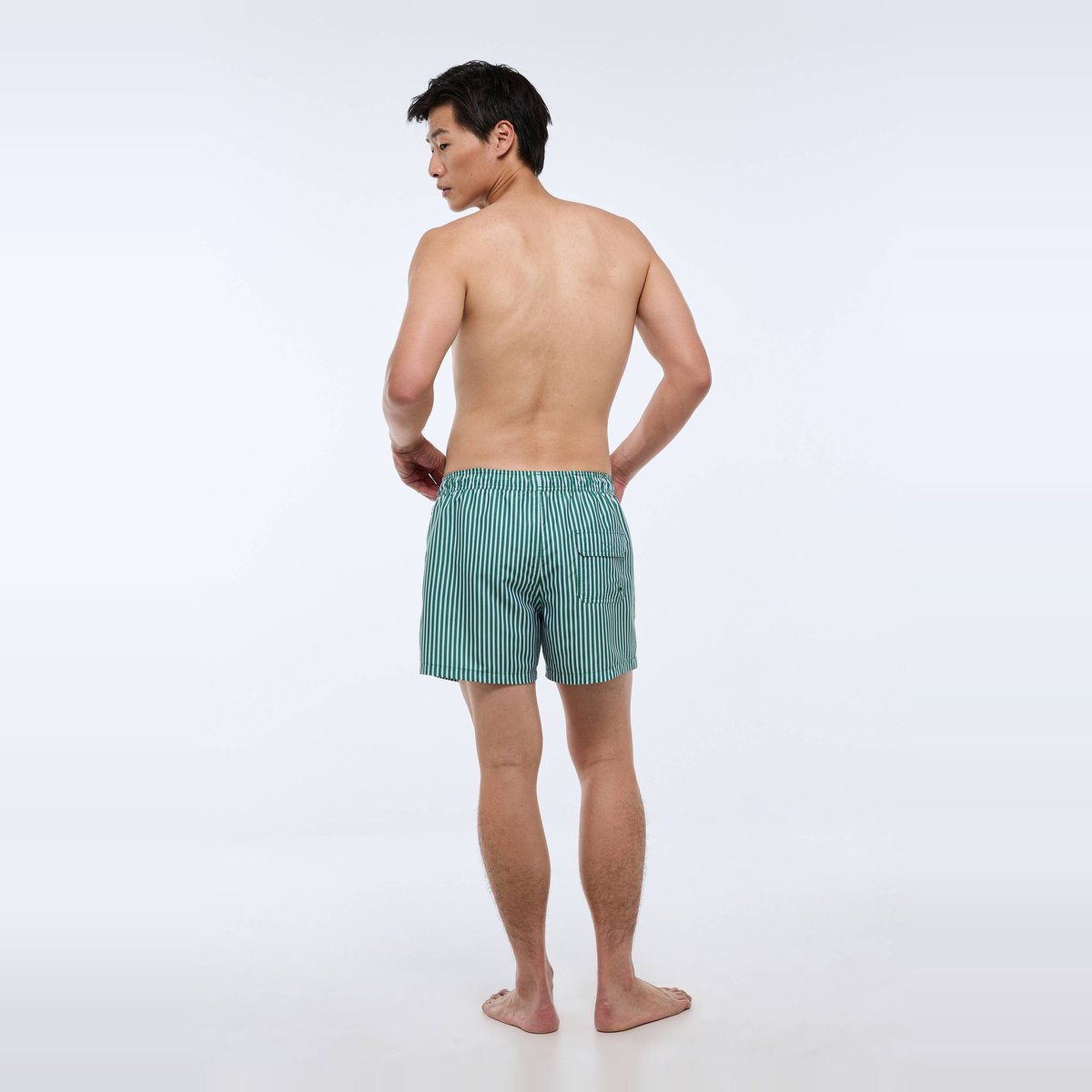 Short de bain à rayures en polyester recyclé salade, MONOPRIX