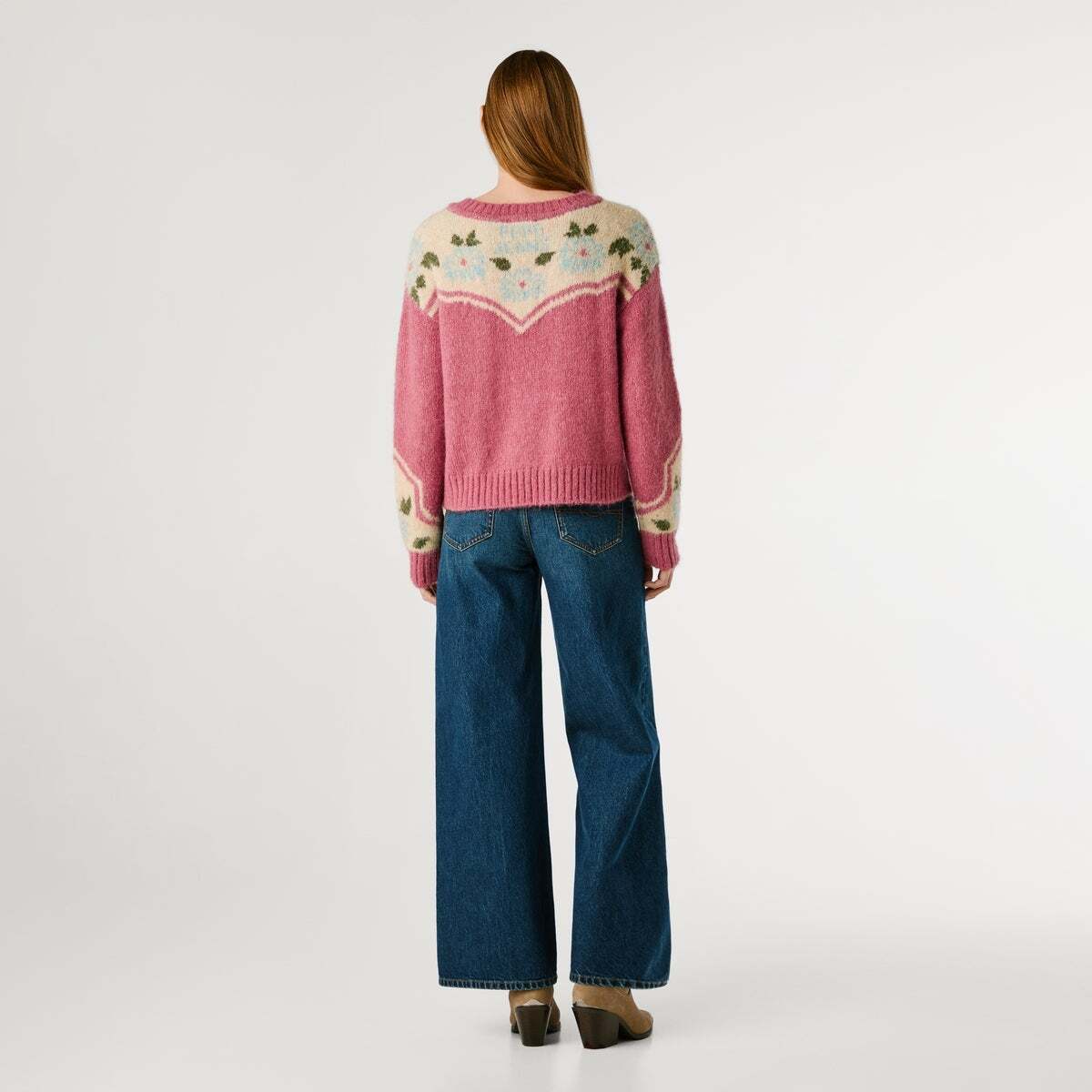 Pull À Col Rond Avec Fleurs rose ardoise, PEPE JEANS