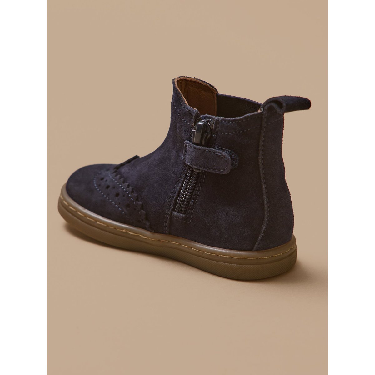 Boots chelsea bout fleuri cuir marine, CYRILLUS