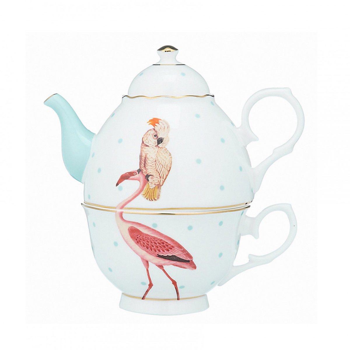 Théière Flamant Rose 36 cl multicolor , détails bords dorés, YVONNE ELLEN