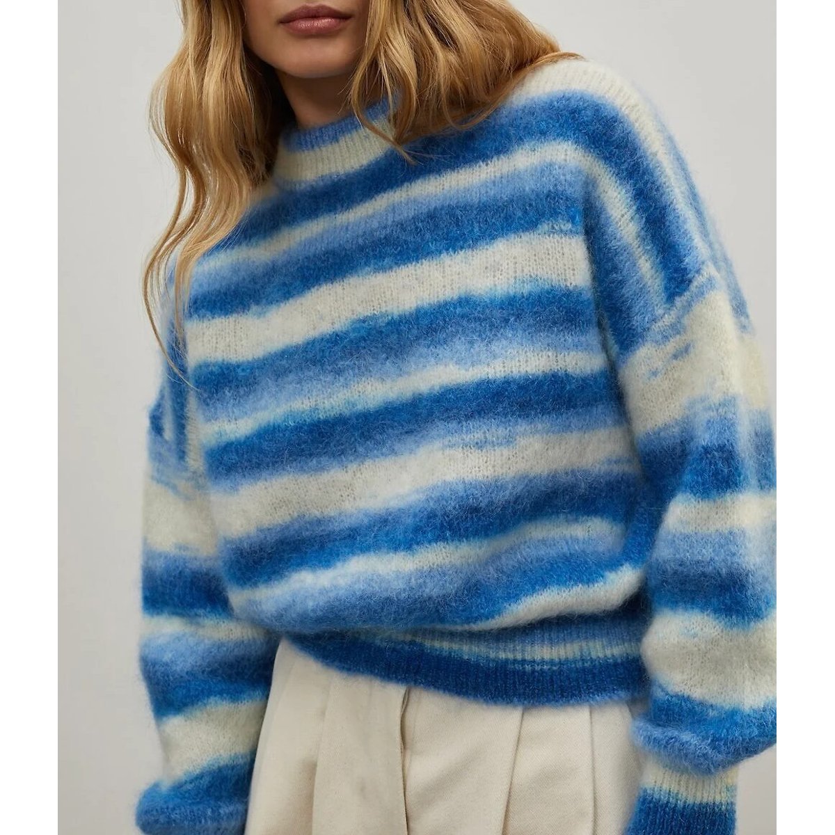 Pull col rond à rayures MARY rayé bleu, SURPRISE