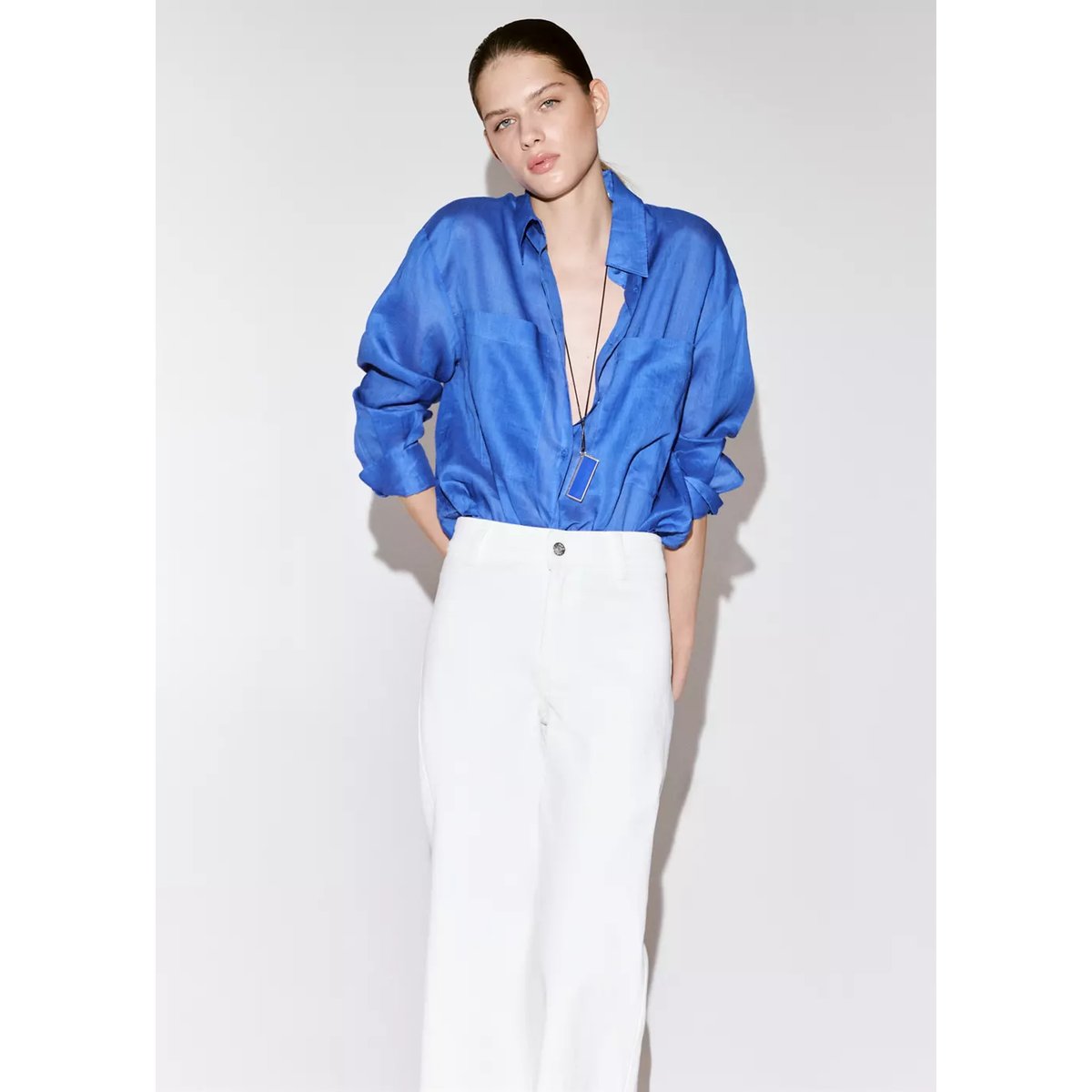 Jean style jupe-culotte Catherin taille haute blanc, MANGO