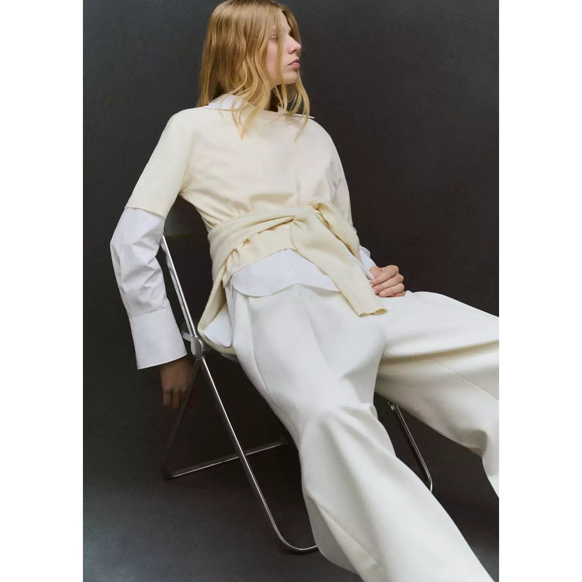 Pull-over laine manches courtes écru, MANGO