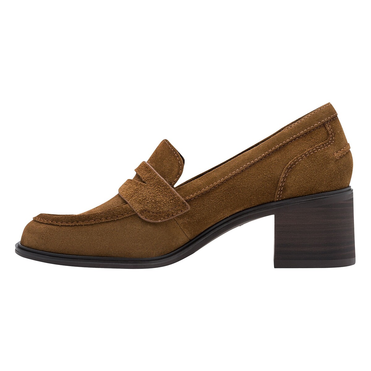 Mocassins à talons en cuir suédé cognac, TAMARIS