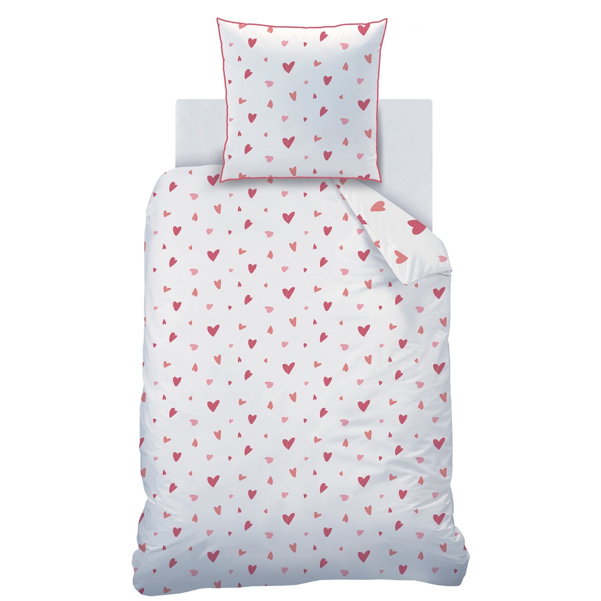 Parure de lit imprimée 100% coton, HEART blanc, rose, MATT ET ROSE