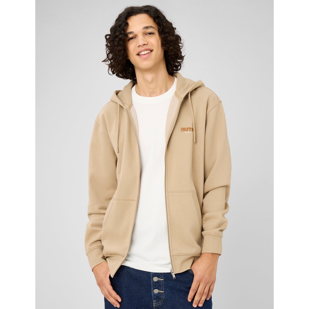 Sweat zippé à capuche marron, BZB