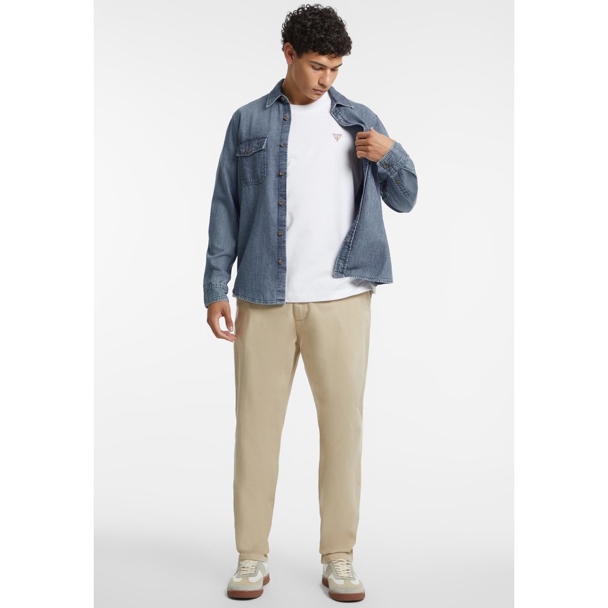Chemise Classique En Jean À Manches Longues bleu, GUESS