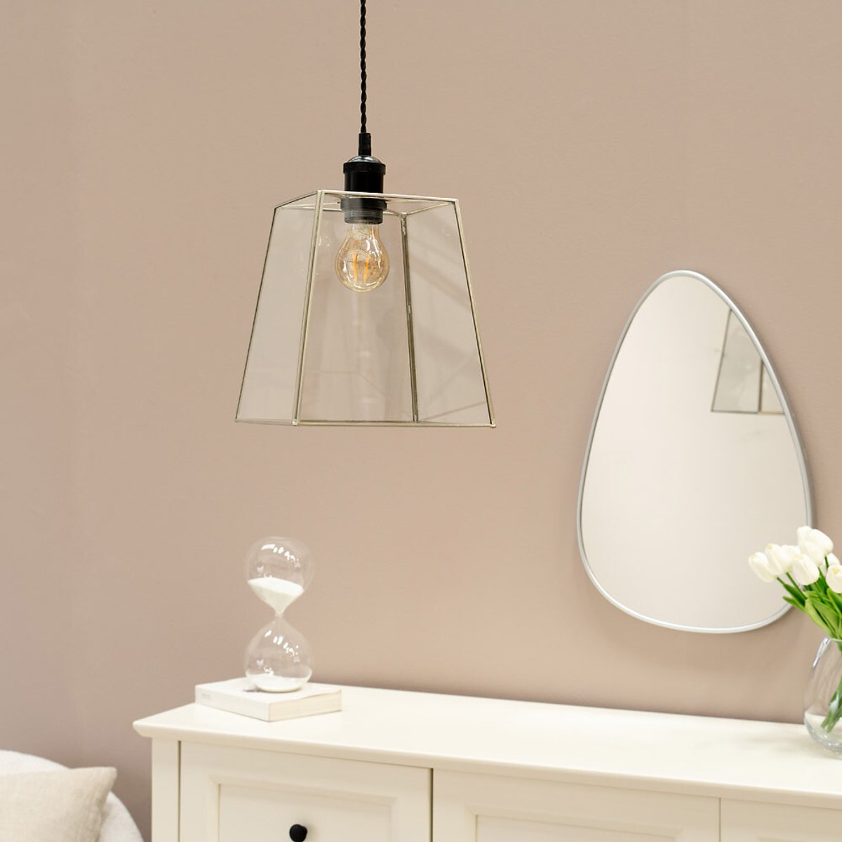 Sylvia Glass Easy Fit Glass Lantern Ceiling Shade chrome, SO'HOME
