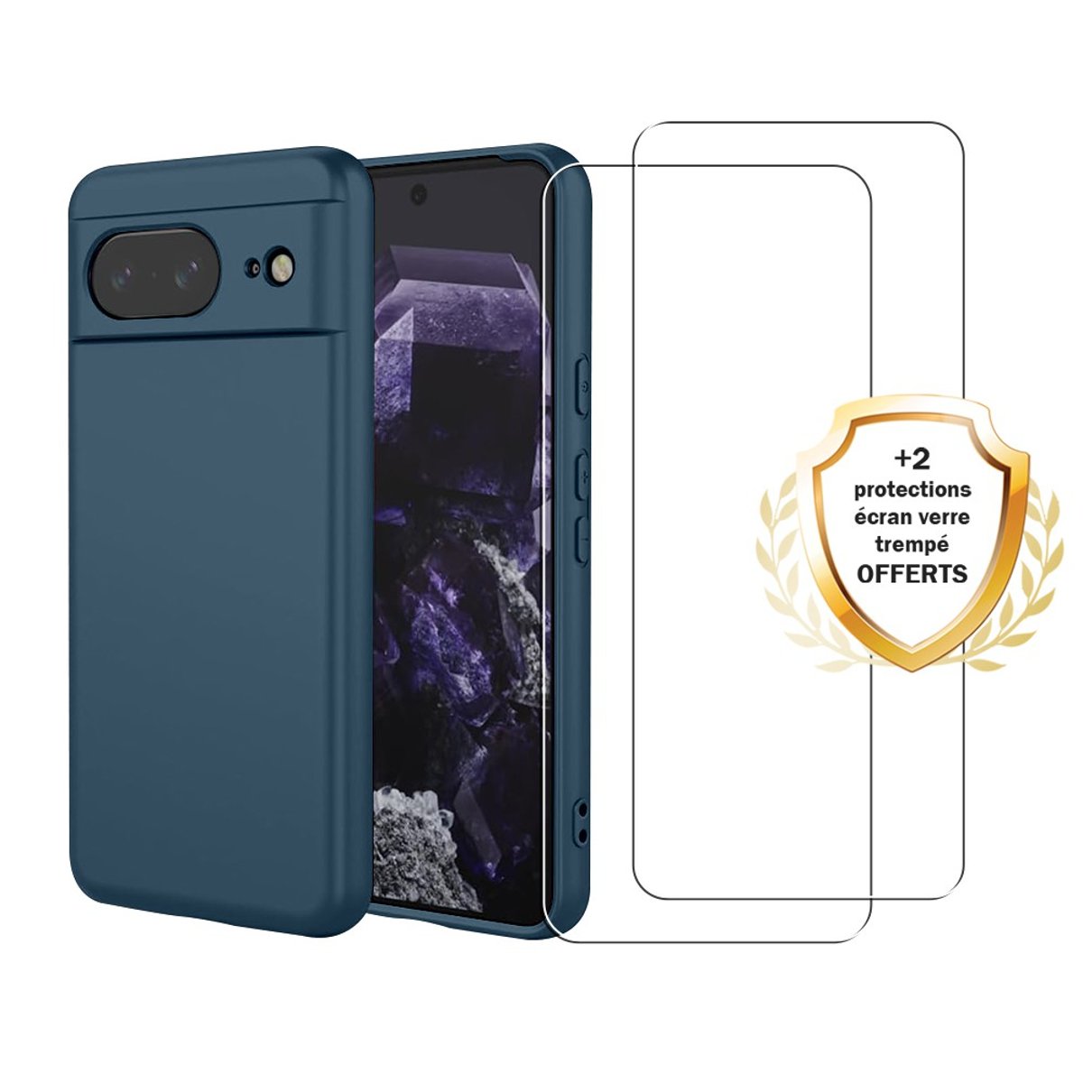 Coque Pixel 8 antichoc + 2 vitres bleu, EVETANE