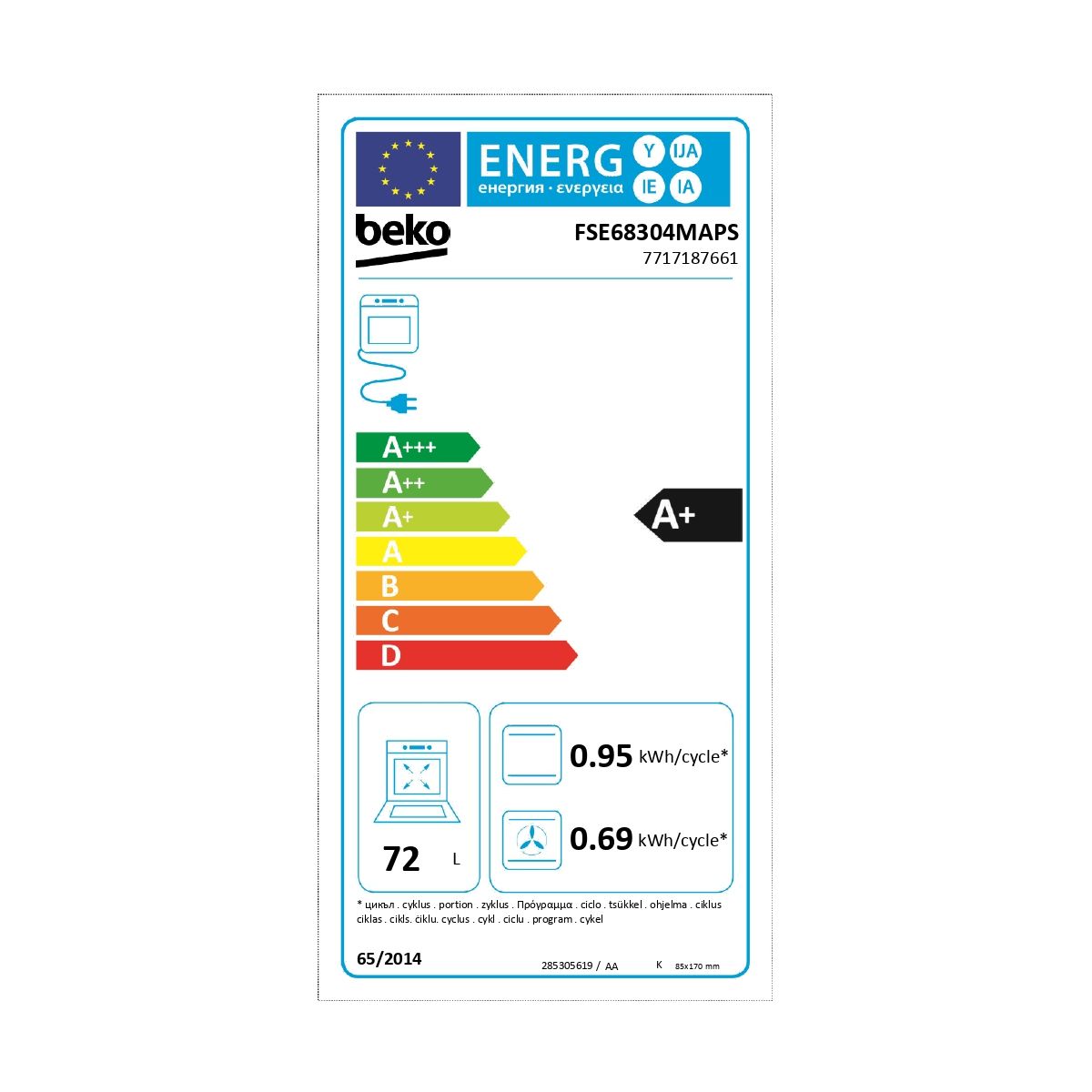 Cuisinière induction FSE68304MAPS Pyrolyse noir, BEKO