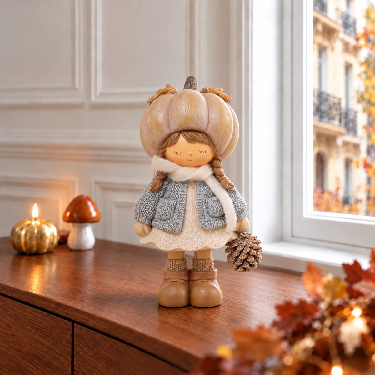Figurine fillette de noël décorative artificielle H19 PUMPKIN beige, SIA