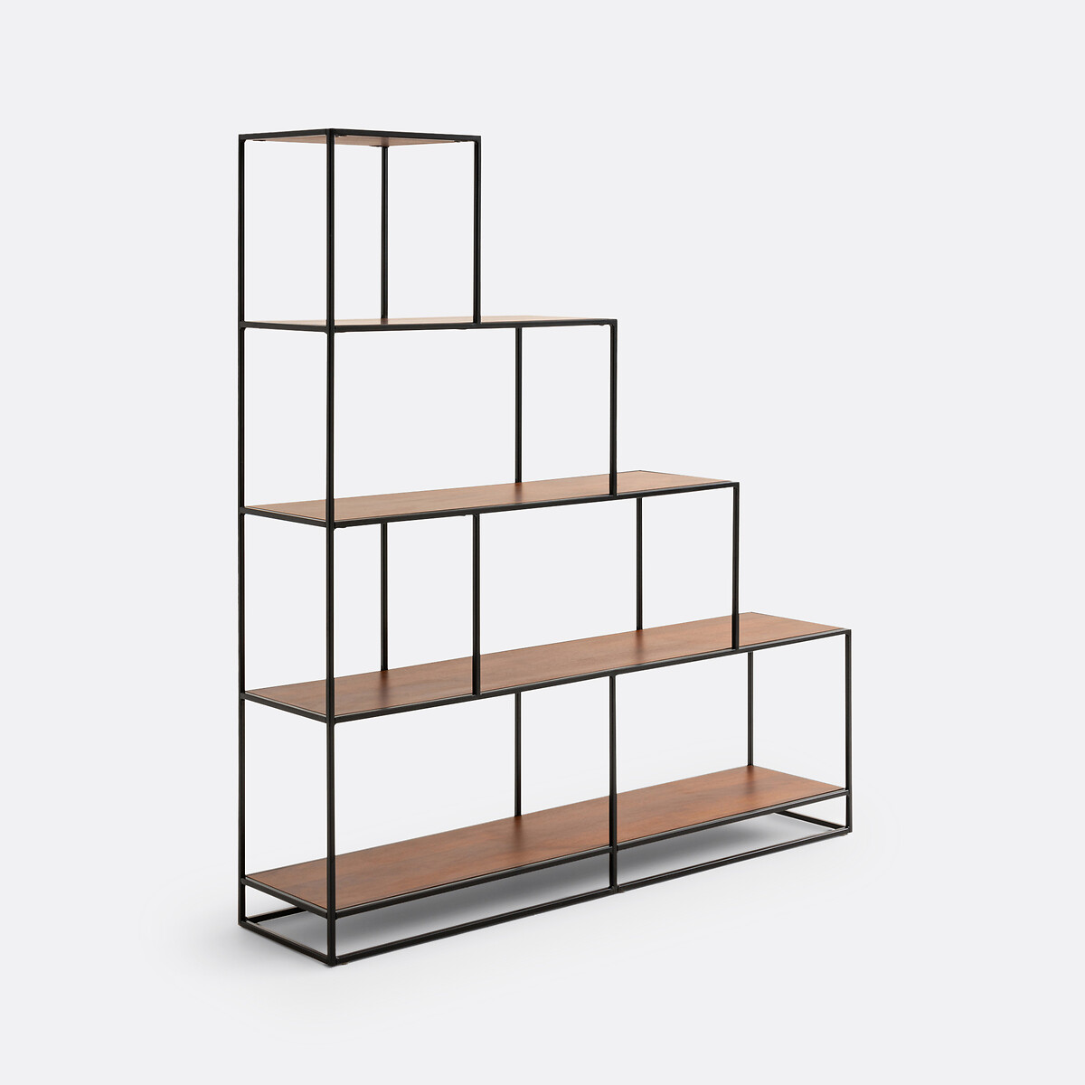 Watford Stepped Bookcase in Steel and Walnut Veneer black/walnut stain, LA REDOUTE INTERIEURS