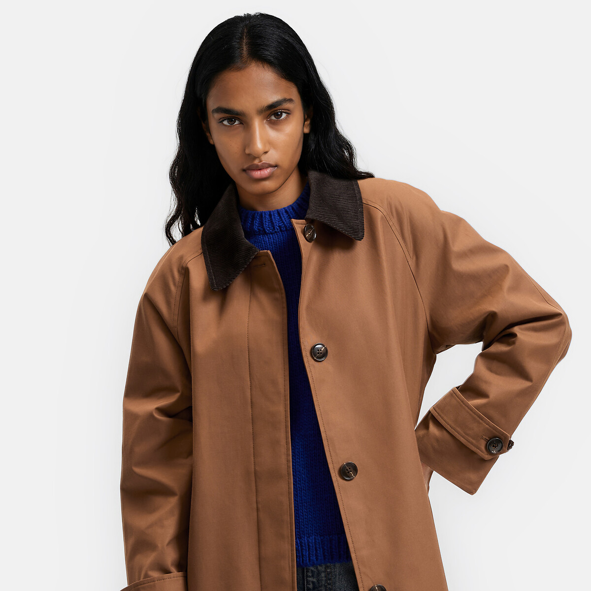 Long Mid-Season Trench Coat with Button Fastening camel brown, LA REDOUTE COLLECTIONS