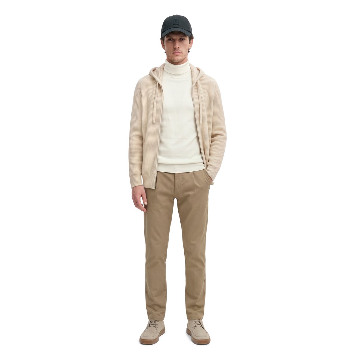 Cardigan à capuche, coupe classique en mélange de laine vierge douce beige, MARC O'POLO