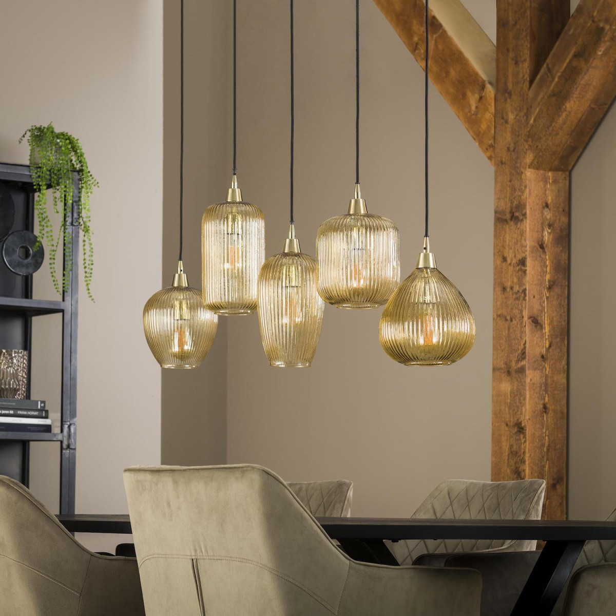 Suspension 5 globes en verre - AMBRE ambre, MATHI DESIGN