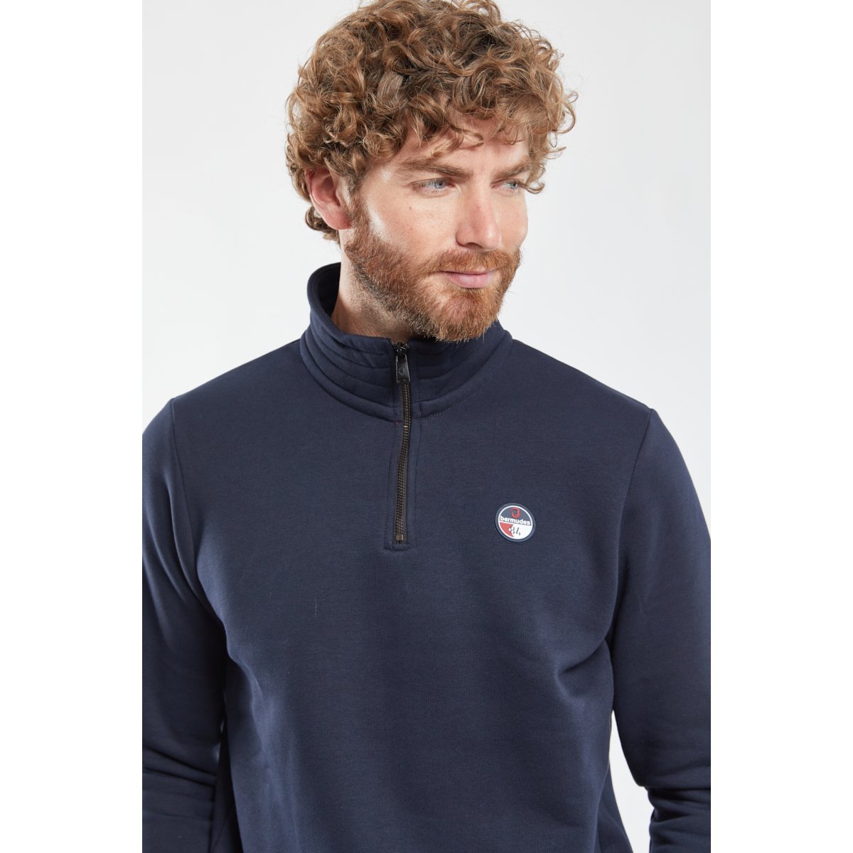 Sweat col montant en coton biologique TAKIN navy, BERMUDES