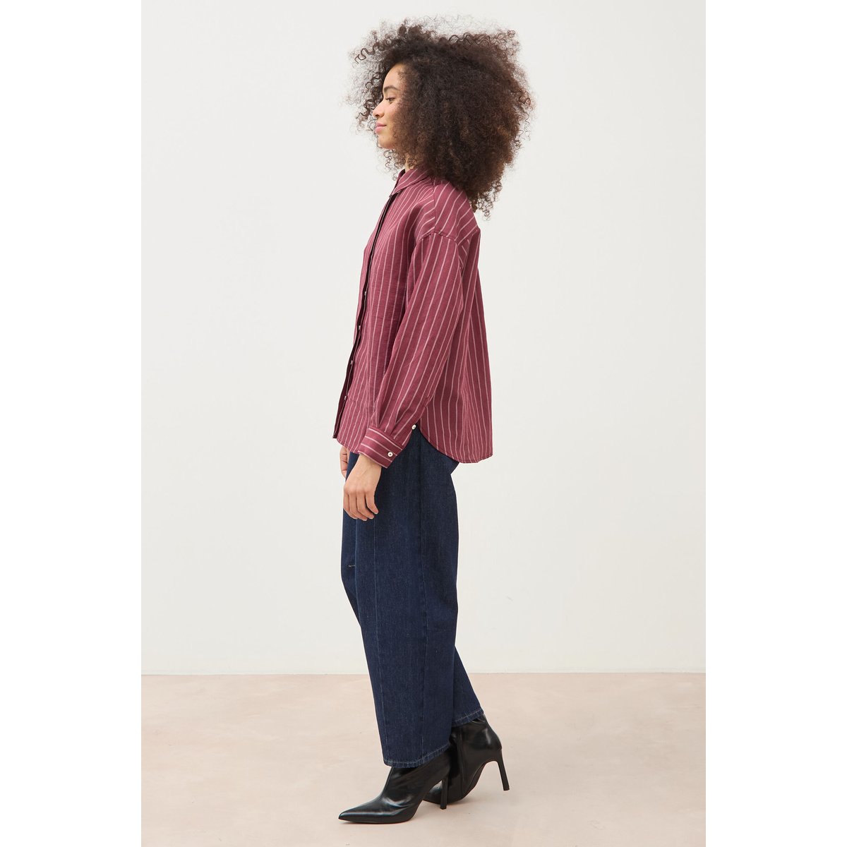 Chemise droite manches longues fluide bordeaux, BONOBO