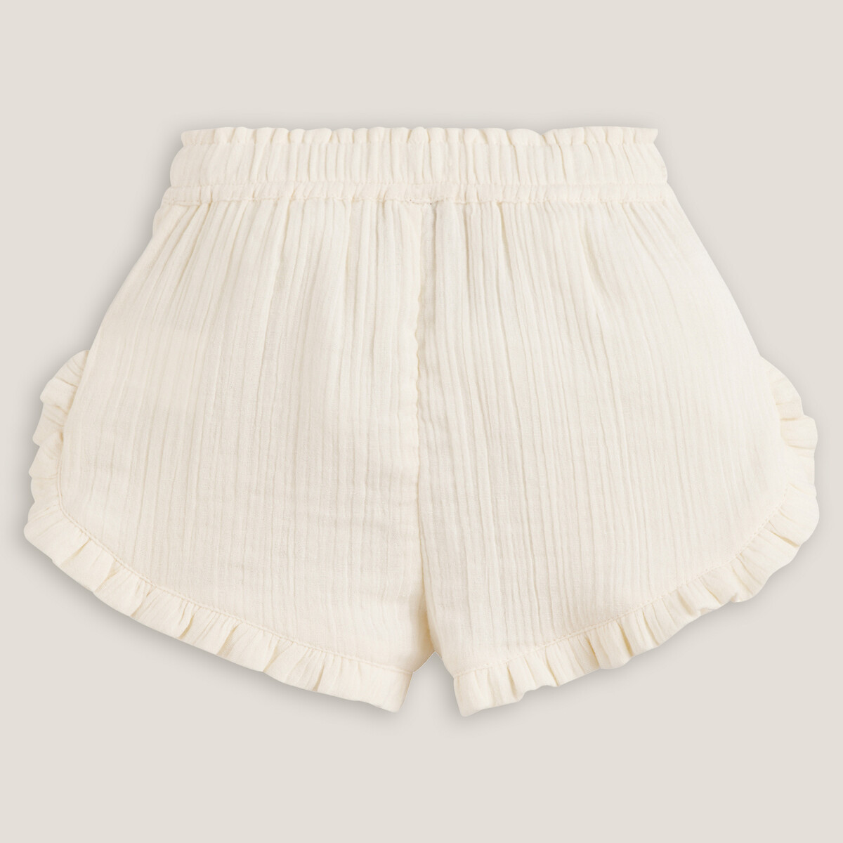 Short brodé et volanté en double gaze de coton ecru, LA REDOUTE COLLECTIONS