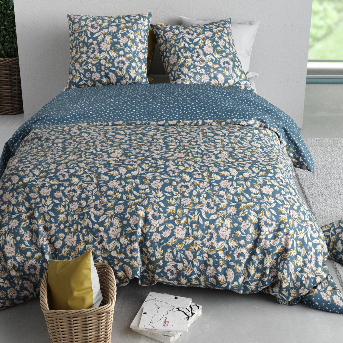Parure housse de couette en percale de coton imprimée, Frida rose, C DESIGN HOME TEXTILE
