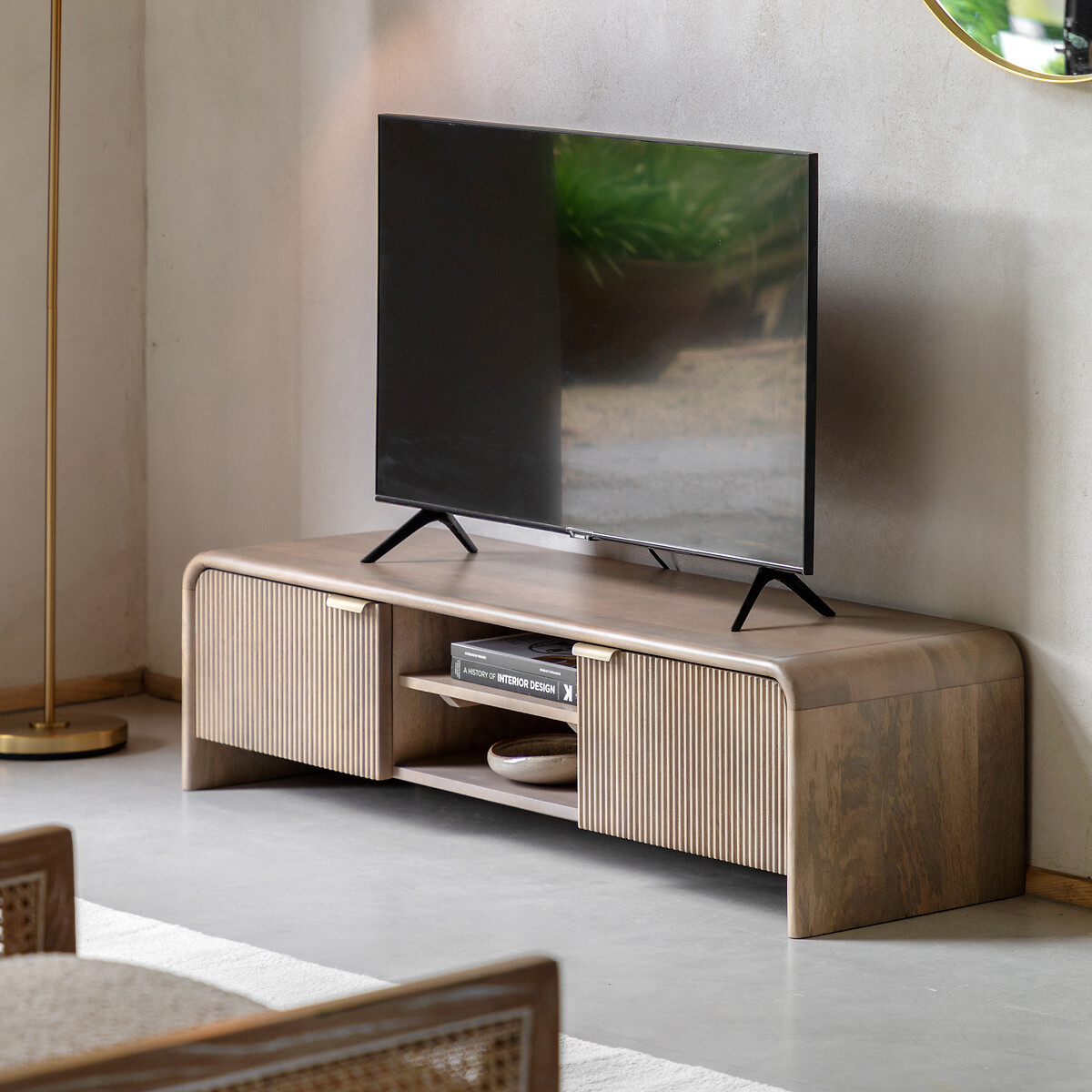 Corven Fluted Mango Wood Media Unit wood, SO'HOME