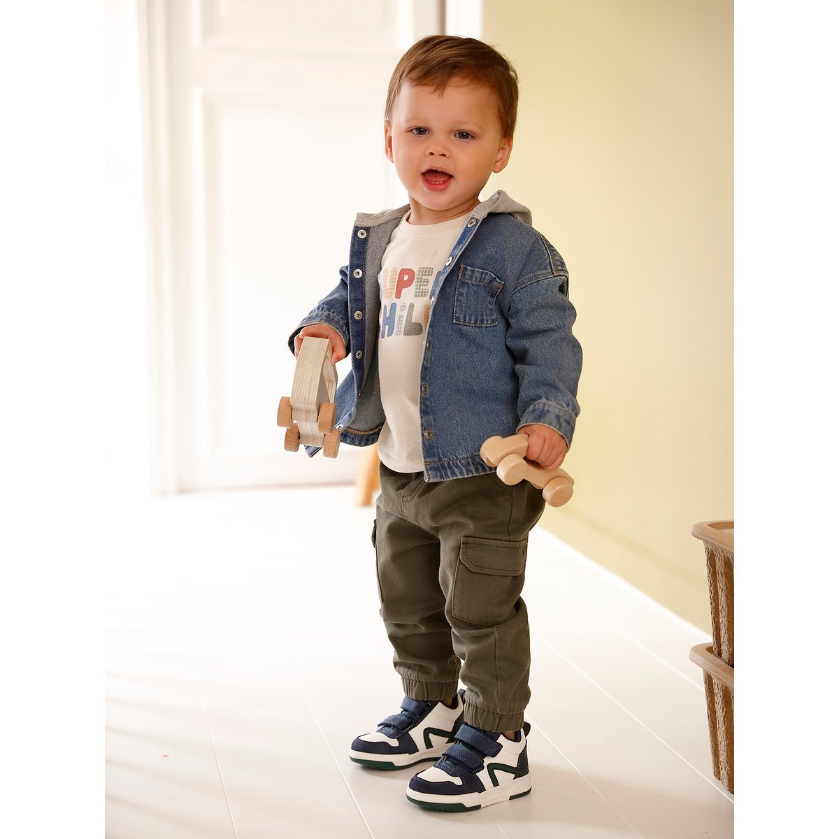 Chemise bébé en denim avec capuche stone, VERTBAUDET