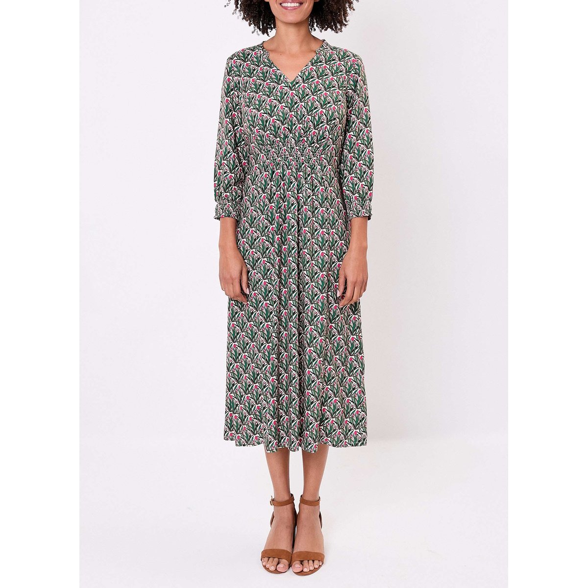 Robe midi imprimée fluide YARA vert sapin zefania, LA FIANCÉE