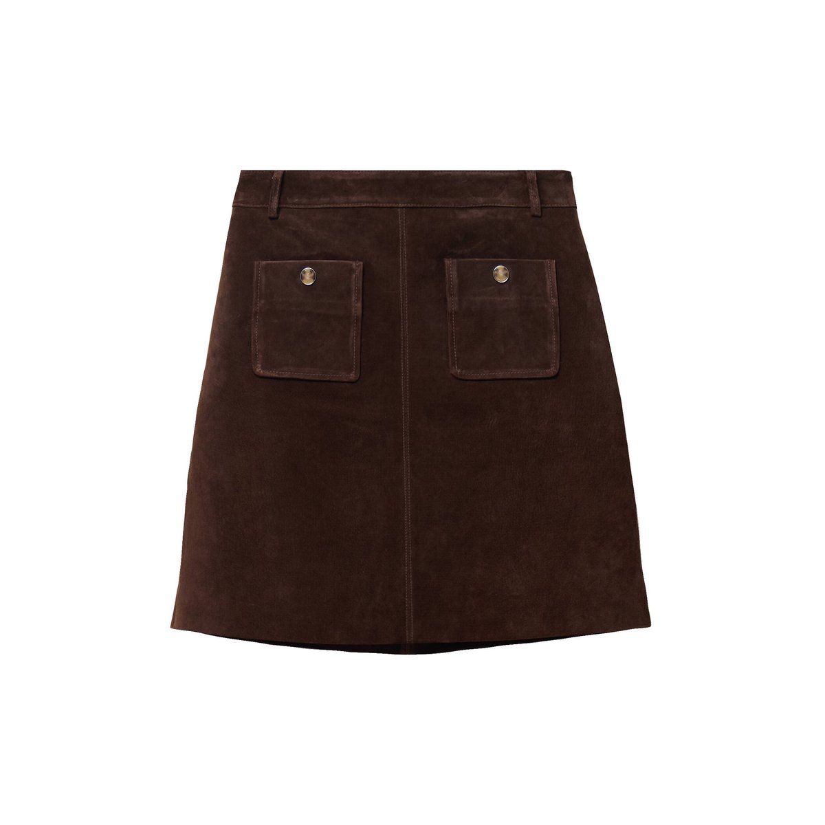 Jupe trapèze courte en similicuir marron foncé, BREAL